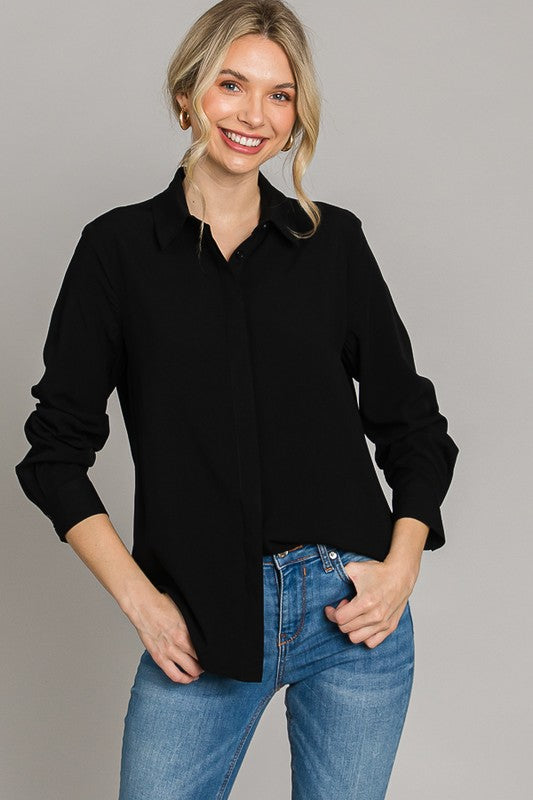 hidden button dress shirt Men Classic Long Sleeve Solid Color Dress Shirt Without Pocket Front Hidden Buttons Business Shirts Black at Amazon Men's Clothing store
