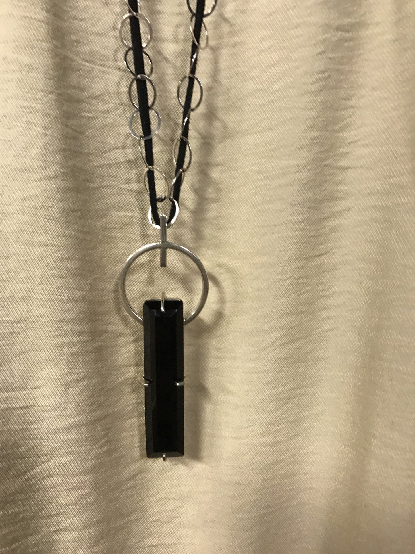 Obsidian crystal sterling silver long necklace.