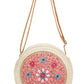 Pink and Turquoise Flower Round Bead Straw Crossbody Bag