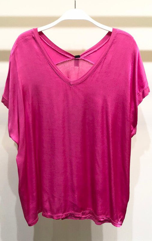 Italian silky V neck short sleeve top.