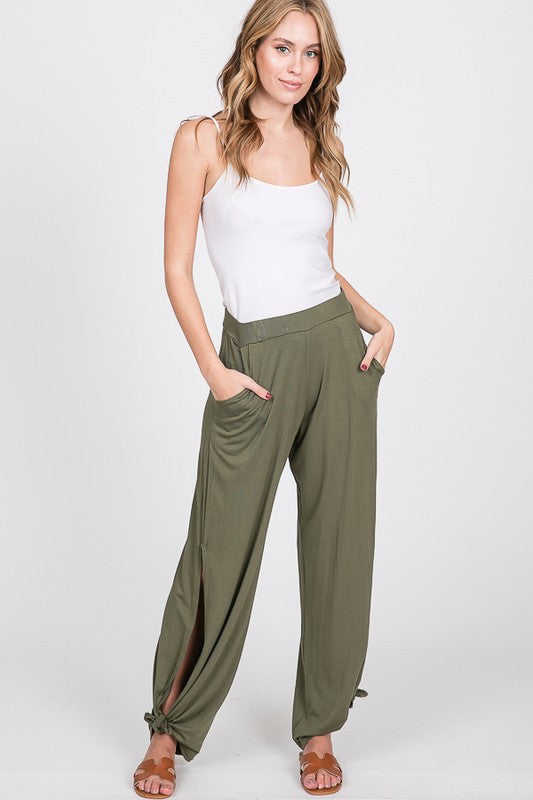 Side Slide, Wide leg Pants.