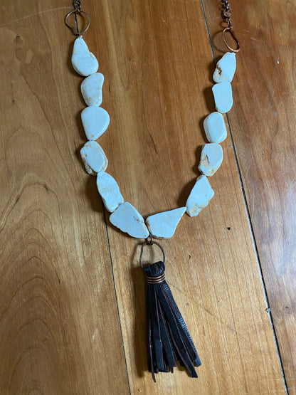 White Magnesite Copper And leather necklace