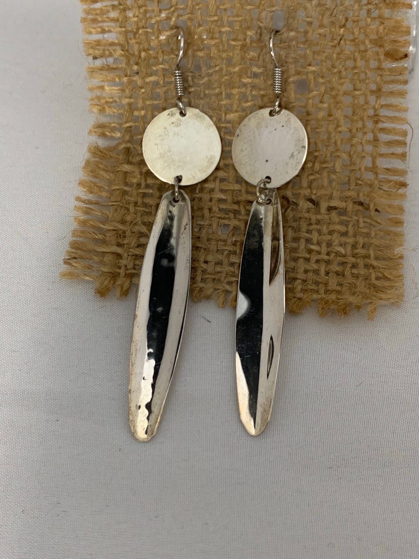 Silver plated long dangling circle drop earrings