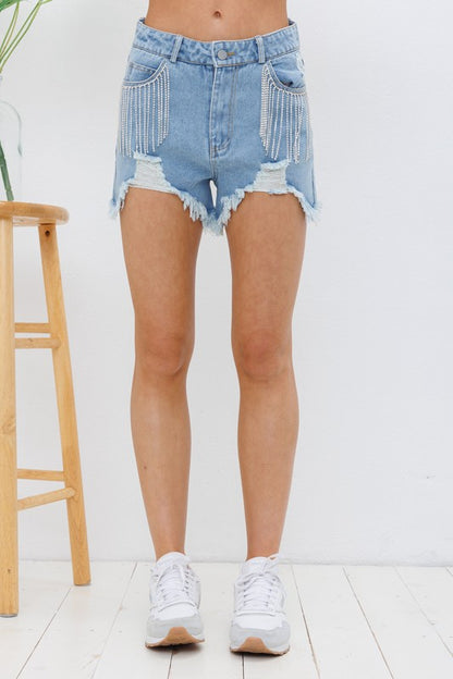 Frayed Rhinestone Shorts