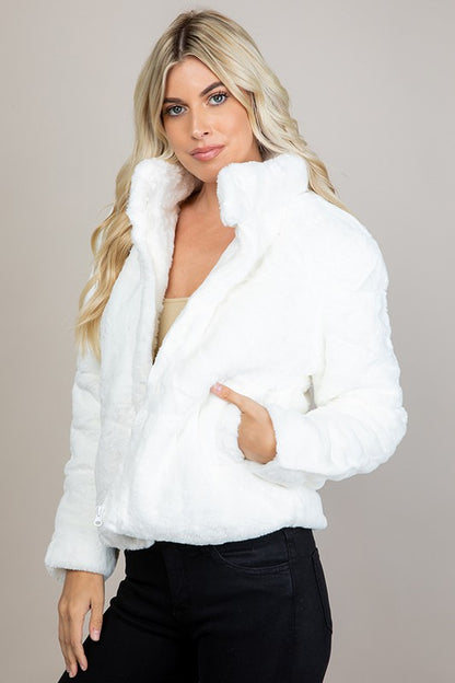 Fluffy faux fur jacket.