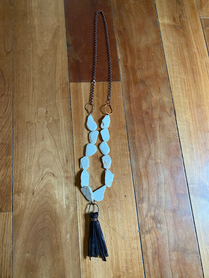 White Magnesite Copper And leather necklace