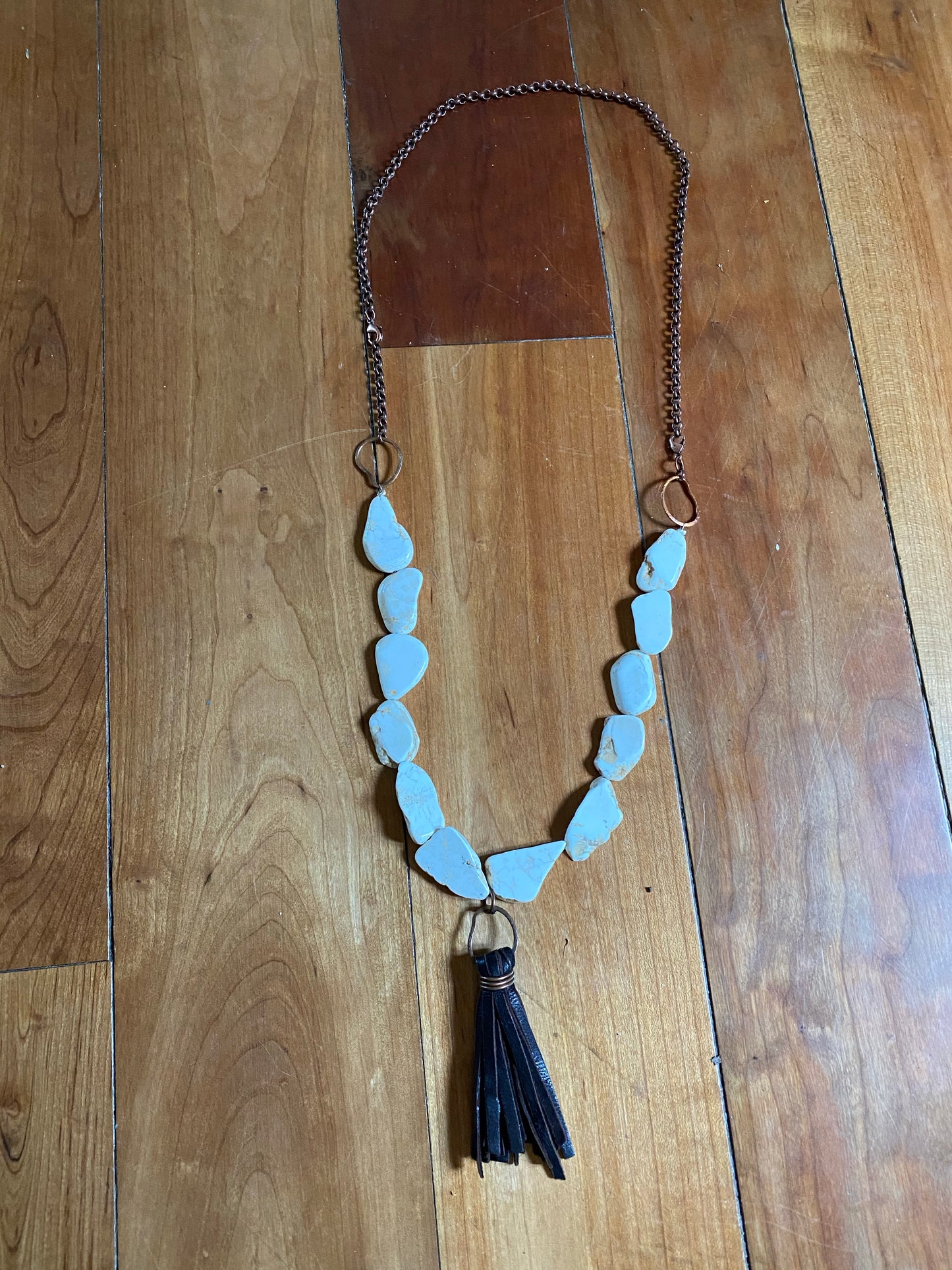 White Magnesite Copper And leather necklace