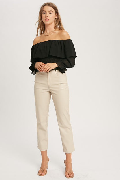 Faux leather straight pants