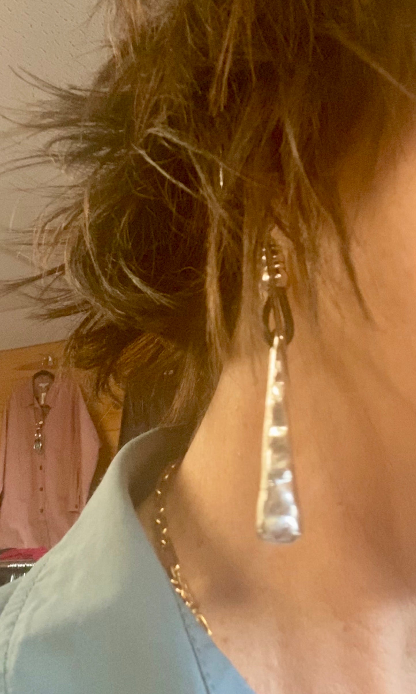 Silver and leather long drop earrings