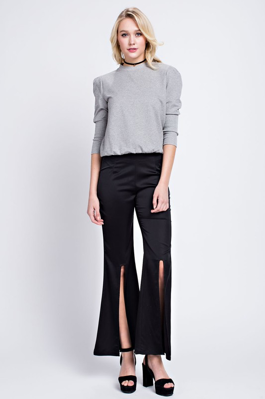 Silky High Front Slit Flare Pants