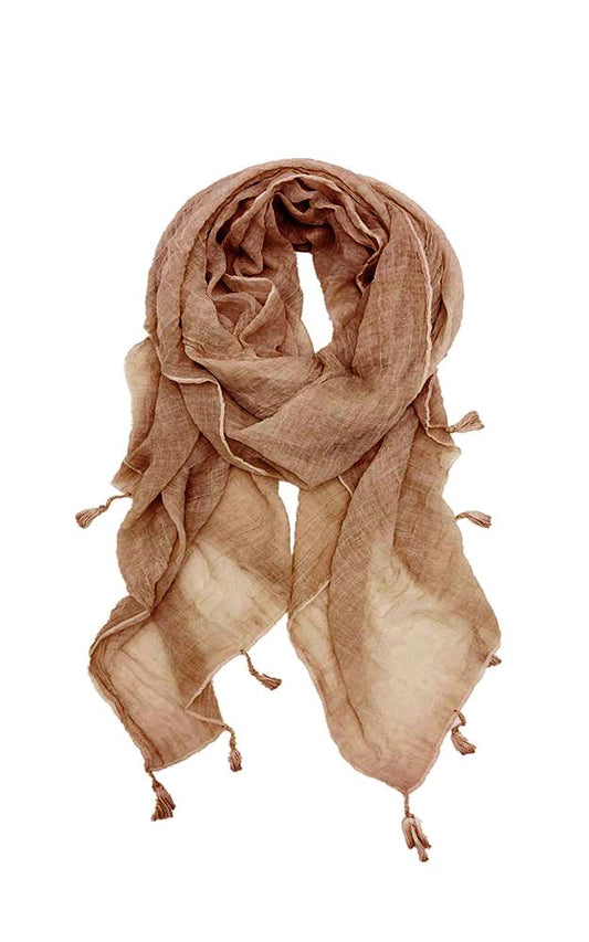 Solid Crinkled Cotton Scarf with Tassels.