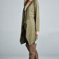 Loose fit, long sleeve, waterfall front open trench coat.