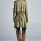 Loose fit, long sleeve, waterfall front open trench coat.